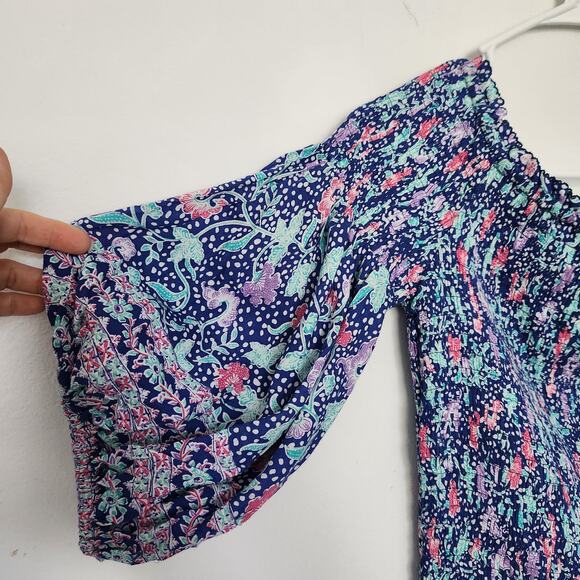 Poupette St Barth Smock Top M/L Off Shoulders Floral Cropped Beach Resortwear - Picture 3 of 8